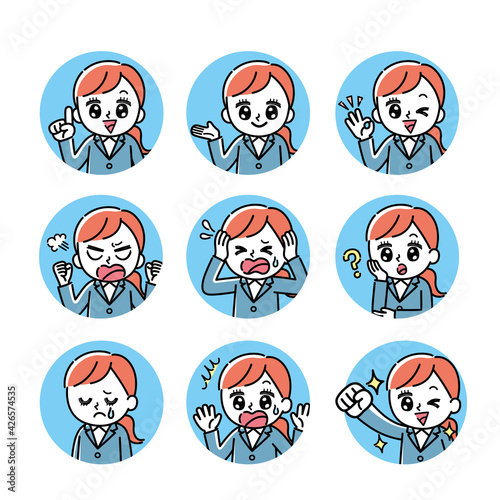 スーツを着た女性のアイコンイラストセット