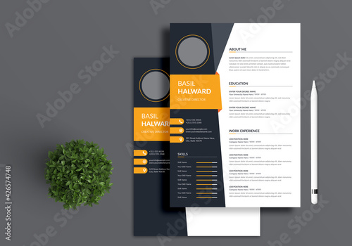 Professional Resume and Cover Letter Layout with Orange Accents photo