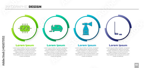 Set Hockey table, Ice resurfacer, Air horn and Ice hockey stick and puck. Business infographic template. Vector