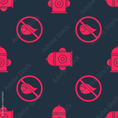 Set No fire and Fire hydrant on seamless pattern. Vector
