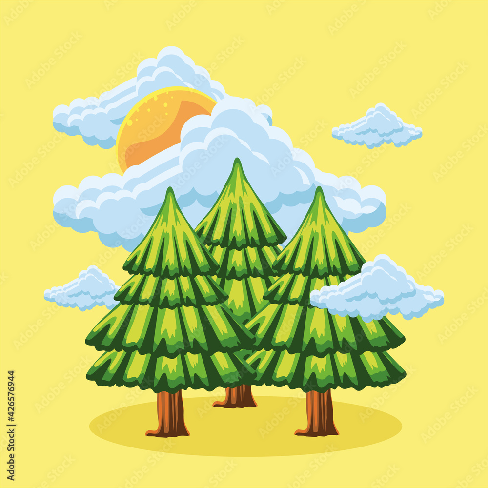 pine trees sky