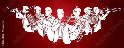 Group of Musician Orchestra Instrument Cartoon Graphic Vector