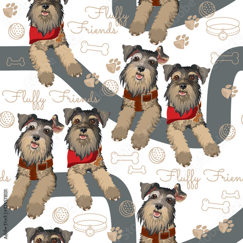 Dog breed Schnauzer seamless pattern. Vector flat illustration.