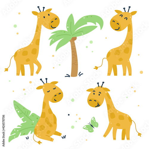 Set of doodle giraffes in different poses.