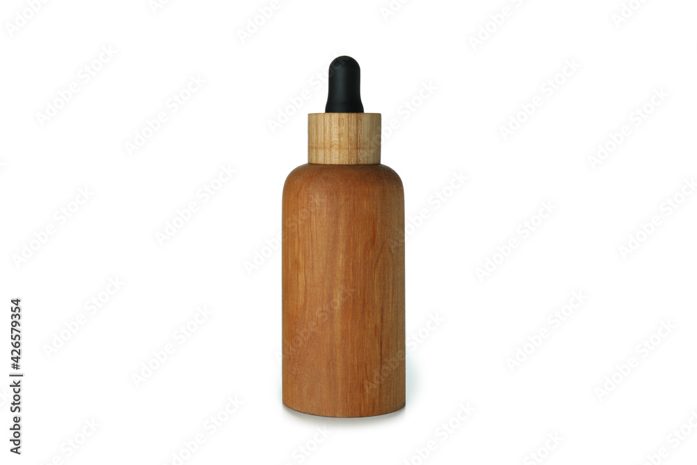 Wooden dropper bottle with oil isolated on white background