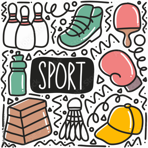 hand drawn sport doodle set