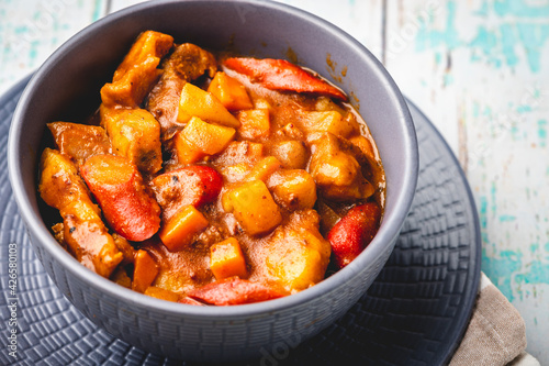 Pork Menudo is a famous Filipino tomato based stew dish that contains pork, pork liver, carrots, potatoes and other vegetables. (profile) photo