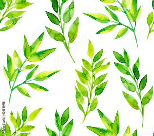 Hand drawn watercolor seamless pattern illustration. Botanical clipart with eucalyptus branches and leaves. Perfect for wedding invitations, cards, prints, posters