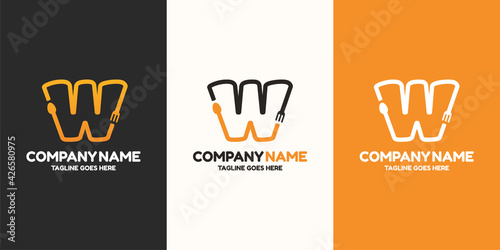 Initial letter W food Logo Design Template. Illustration vector graphic. Design concept fork and spoon With letter symbol. Perfect for cafe, restaurant, cooking business