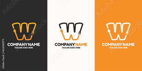 Initial letter W food Logo Design Template. Illustration vector graphic. Design concept fork and spoon With letter symbol. Perfect for  cafe, restaurant, cooking business