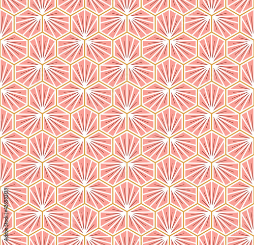 Japanese Hexagon Flower Petal Vector Seamless Pattern