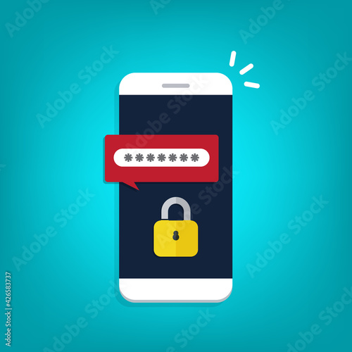 Unlocked phone , notification and password field on a mobile phone. Smartphone security concept.	
