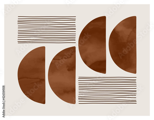Wall art watercolor design. Minimalist abstract art, illustration, background, various shapes. 
Modern hand drawn vector EPS10 graphic.
