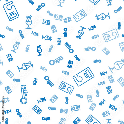 Set line Meteorology thermometer, Please do not disturb and Cocktail and alcohol drink on seamless pattern. Vector