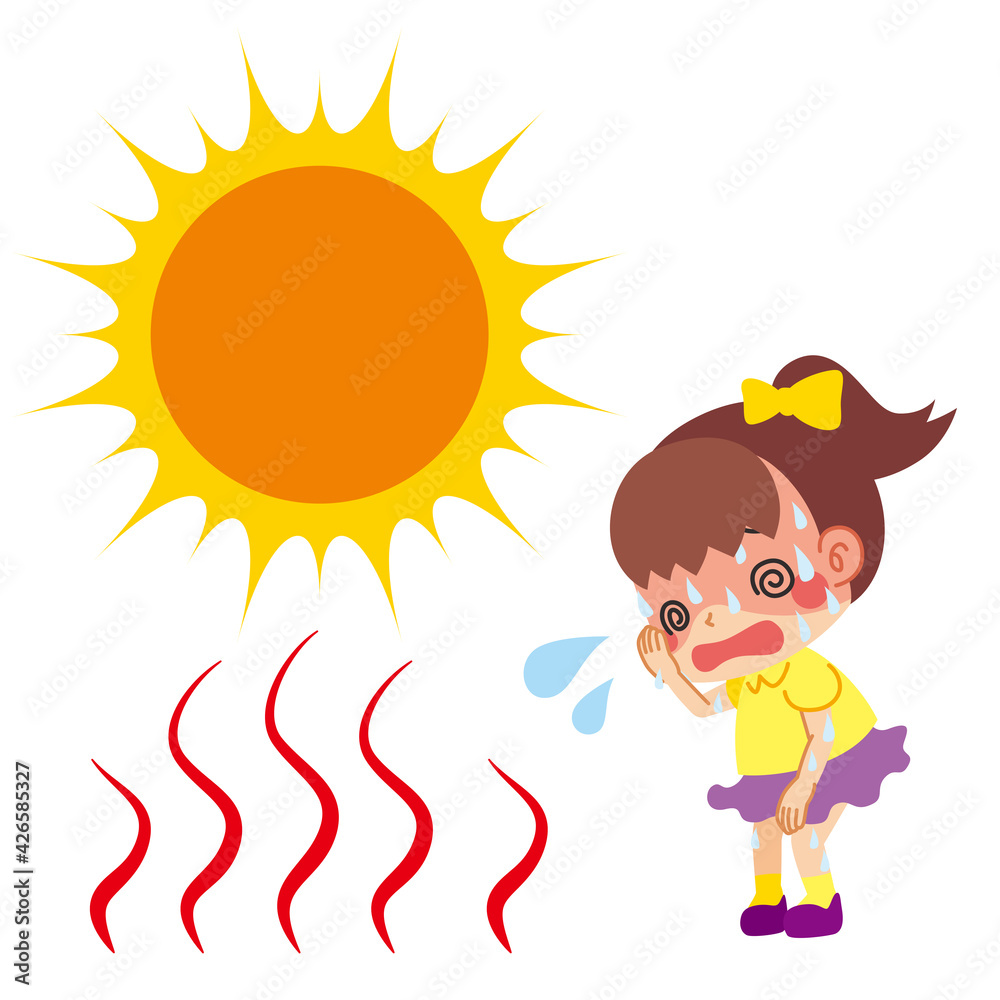 炎天下で熱中症を起こしてしまった可愛い小さな女の子のイラスト 白背景 Vektornyj Obekt Stock Adobe Stock