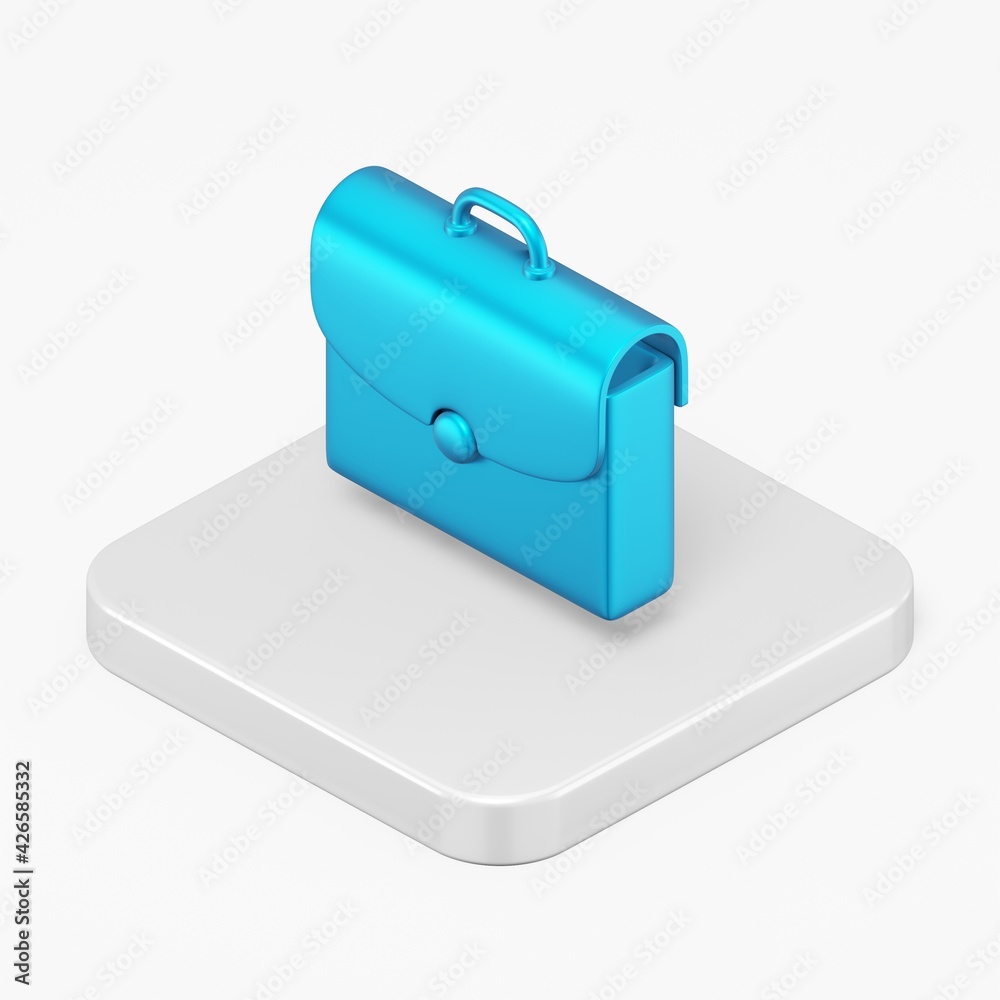 Blue briefcase icon. 3d rendering square button key isometric view, interface ui ux element. Blue briefcase icon. 3d rendering square button key isometric view, interface ui ux element.