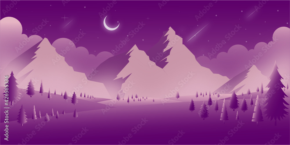 
A night time wallpaper with river side view in purple color, 

