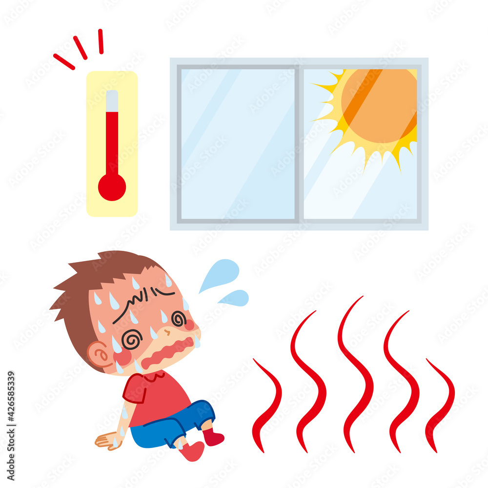 室内で熱中症になってしまった可愛い小さな男の子のイラスト 白背景 Stock Vector Adobe Stock