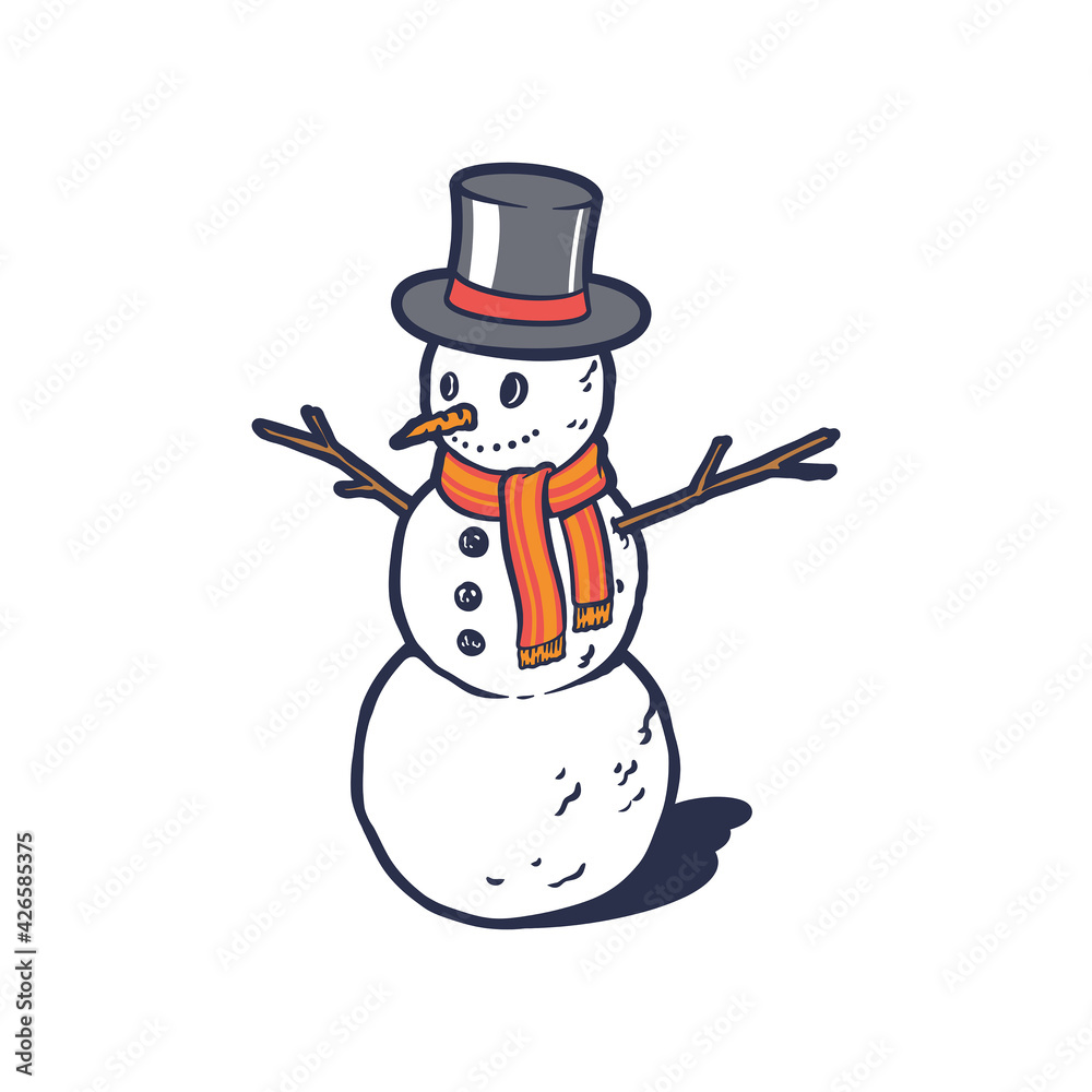 Smile Snowman With Hat Cartoon Vector