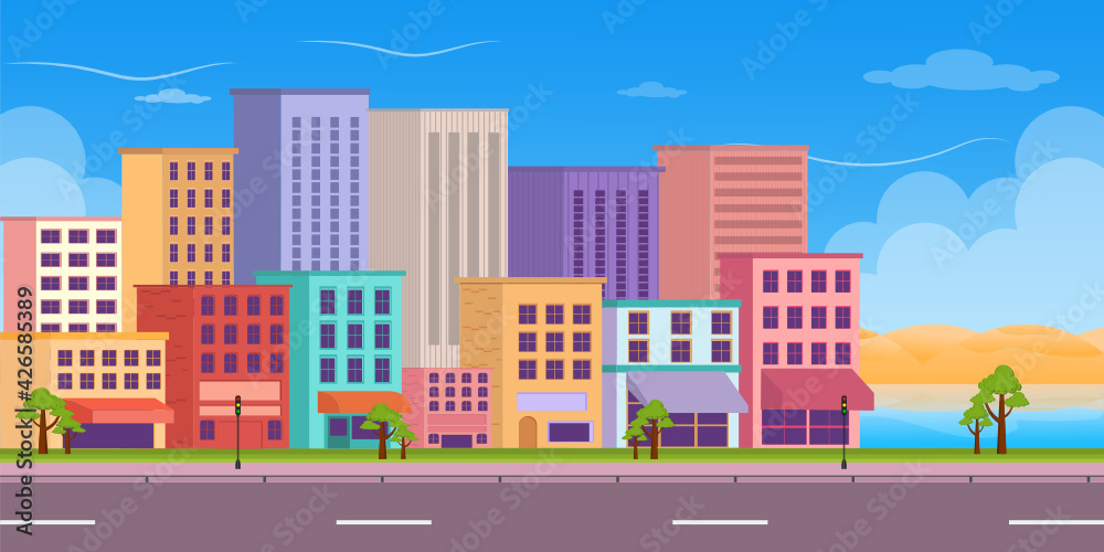 
An urban city background, flat illustration download

