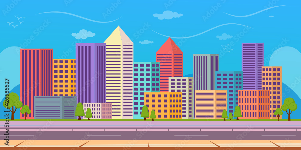 
Modern city background in flat vector 

