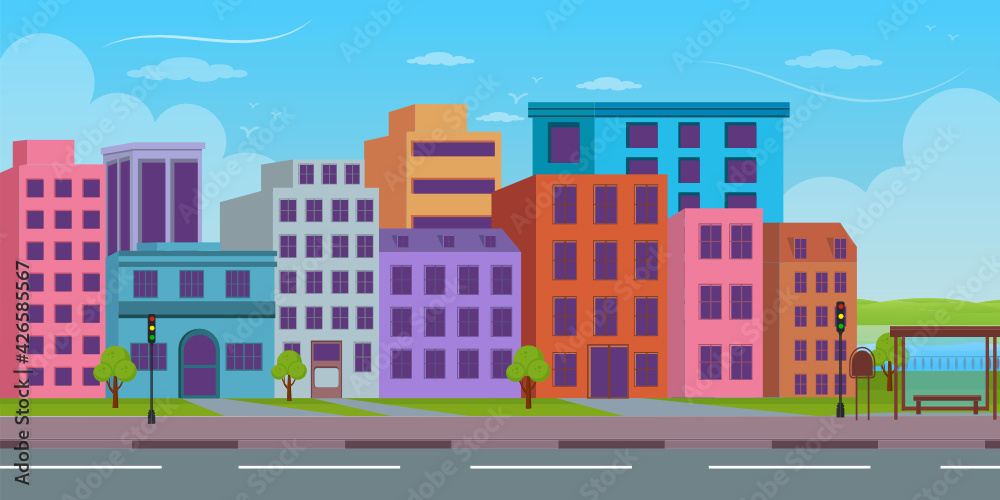 Fototapeta premium Modern city background in flat vector