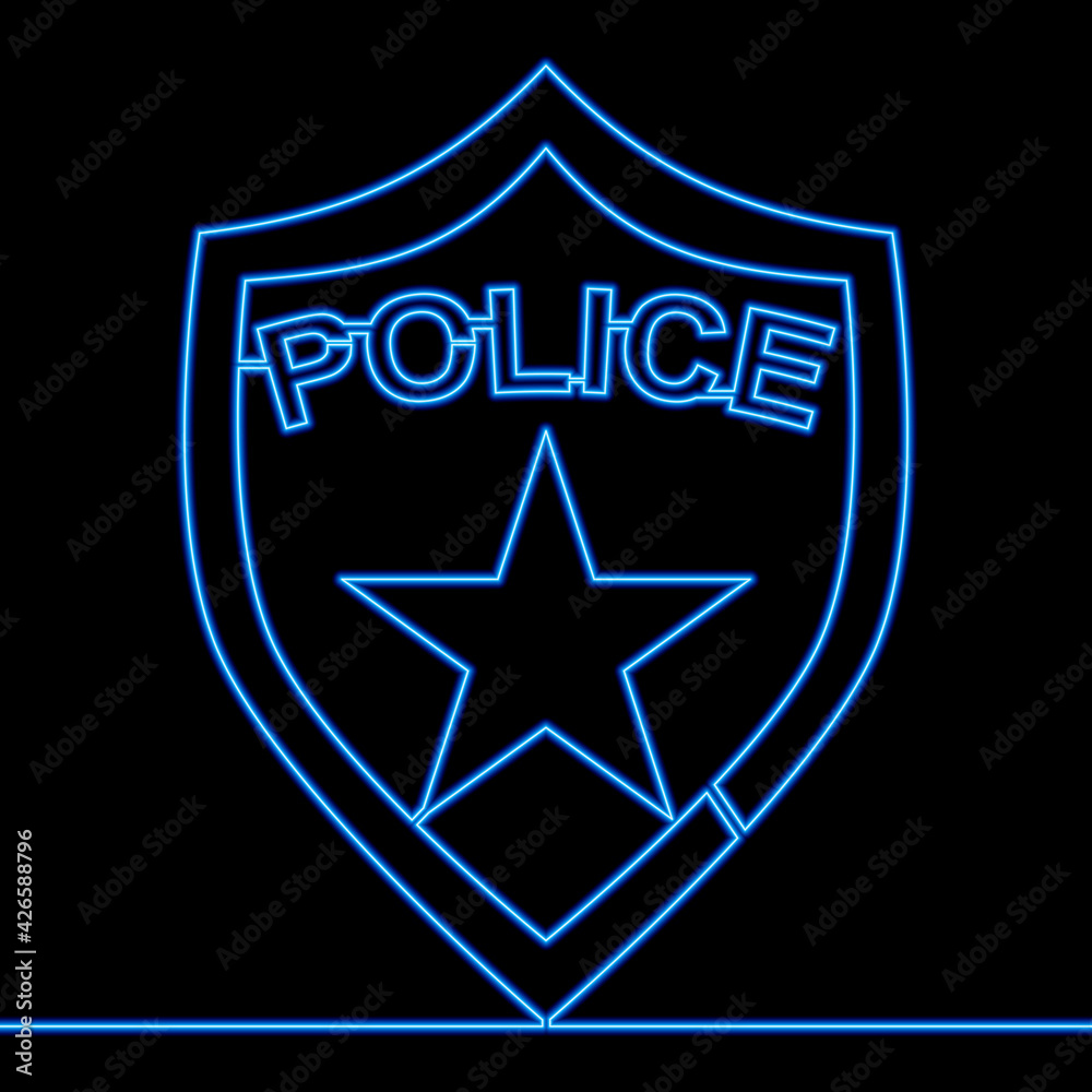 Continuous line drawing Police badge Sheriff neon Continuous line drawing Police badge Sheriff neon