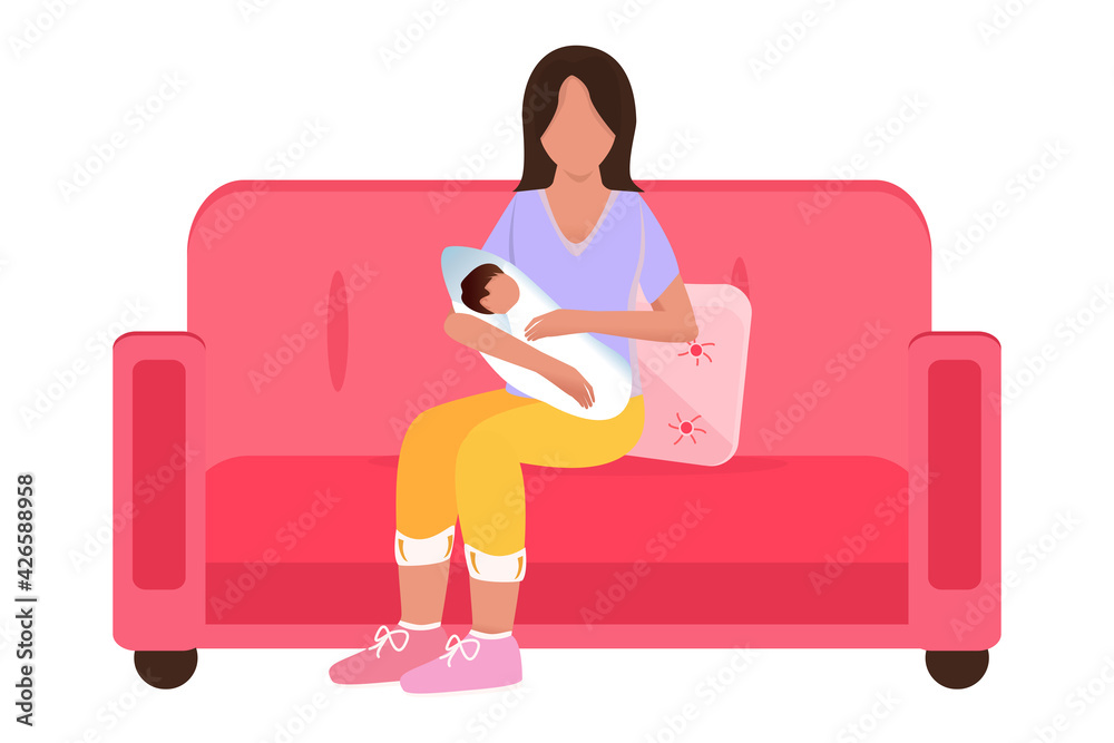 Mom with baby. The concept of caring for a baby in the first days of life. Vector. Cartoon. Drawing in a flat style.