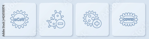 Set line Corona virus 2019-nCoV, Positive, Negative and covid-19. White square button. Vector