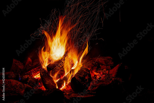 Obraz na plátně Night campfire with available space