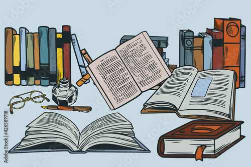 Set sketch of books stacks ...