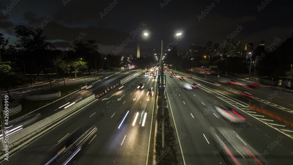 Time lapse of Traffic jam in 23 de Maio Avenue, near Ibirapuera Park at night Time lapse of Traffic jam in 23 de Maio Avenue, near Ibirapuera Park at night