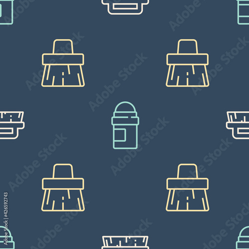 Set line Brush for cleaning, Handle broom and Antiperspirant deodorant roll on seamless pattern. Vector