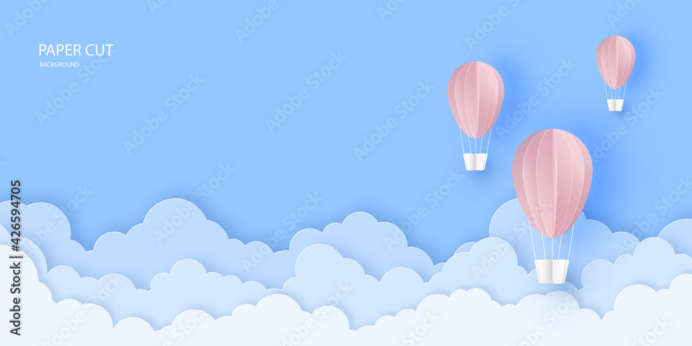 Obraz premium Pink beautiful hot air balloons flying over clouds in the sky.