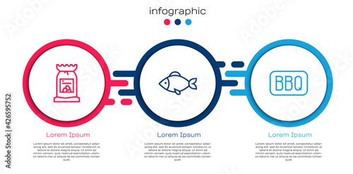 Set line Barbecue coal bag, Fish and . Business infographic template. Vector