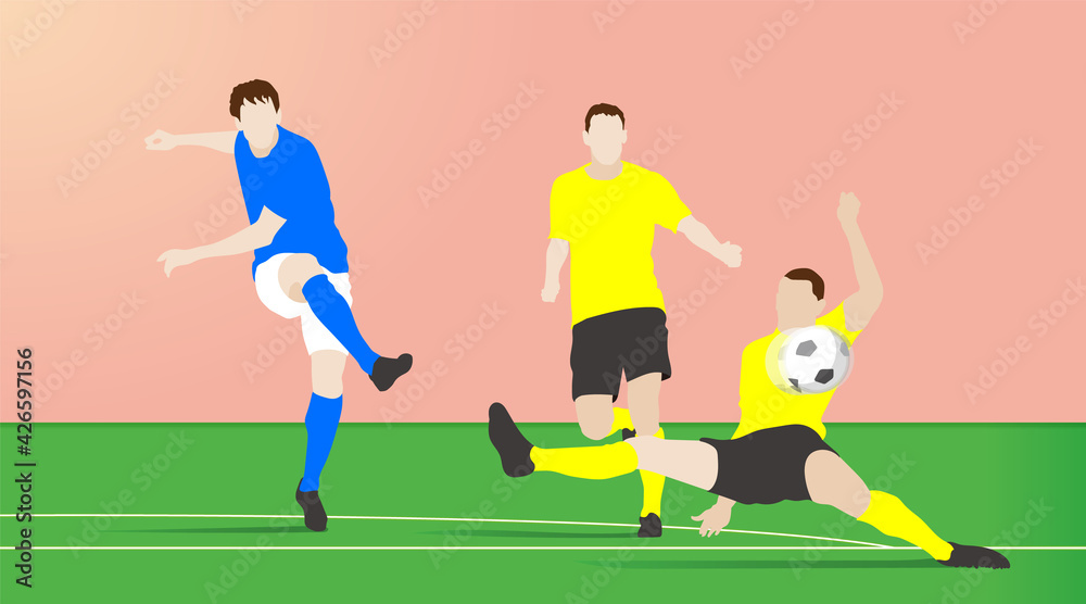 Soccer Shooting scene in front of the penalty area. Vector
