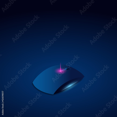 wireless mouse isometric vector illustration with glowing neon and dark background