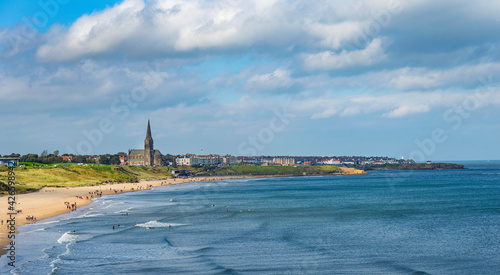 View North of long Sands Beach including St, Georges Church Tynemouth, Tyne & Wear,  Northumberland, England, UK