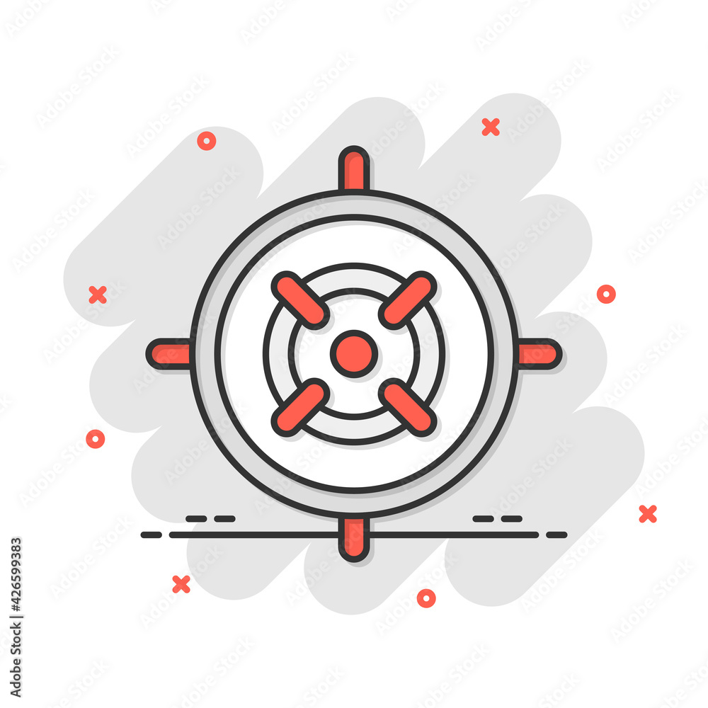 Shooting target vector icon in comic style. Aim sniper symbol cartoon illustration on white background. Target aim business concept splash effect. Shooting target vector icon in comic style. Aim sniper symbol cartoon illustration on white background. Target aim business concept splash effect.