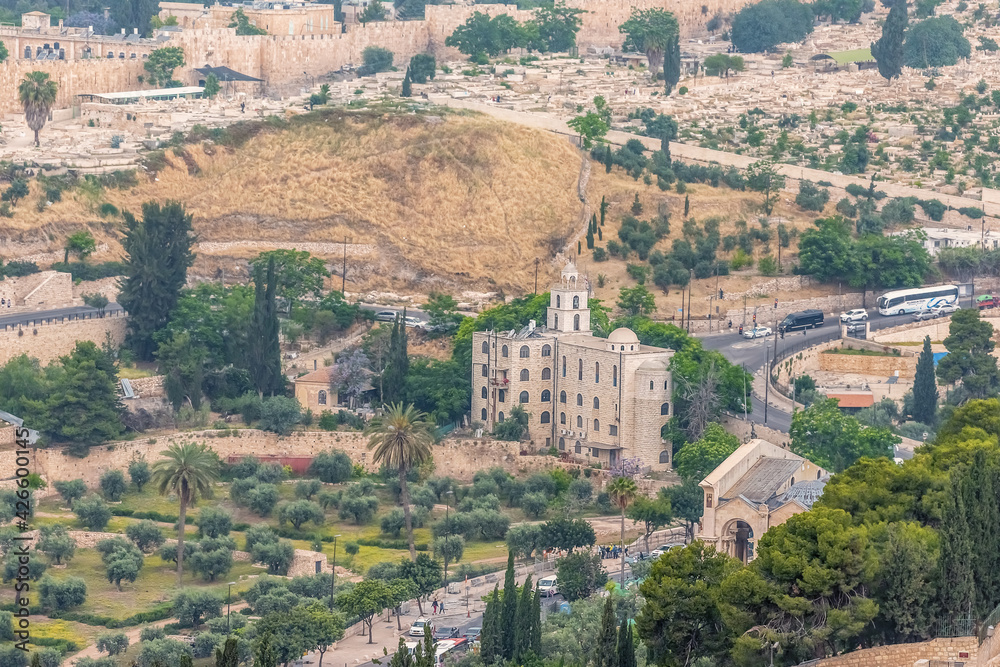 Most important world holy places. Panorama of the old city Jerusalem