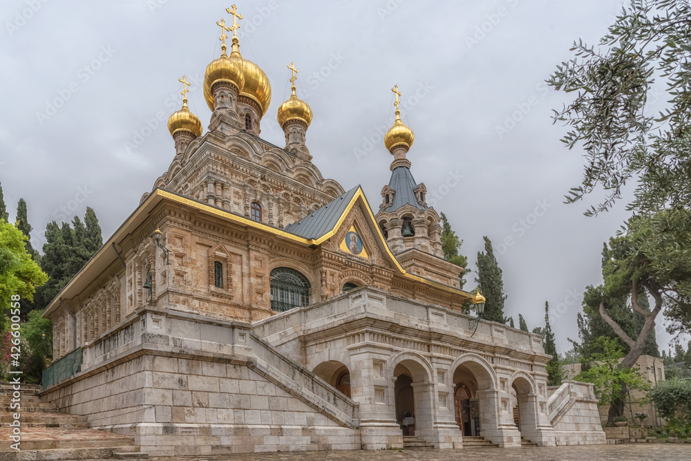 Church of Mary Magdalene, a Russian Orthodox church on the Mount of Olives in Jerusalem. Low point shooting Church of Mary Magdalene, a Russian Orthodox church on the Mount of Olives in Jerusalem. Low point shooting