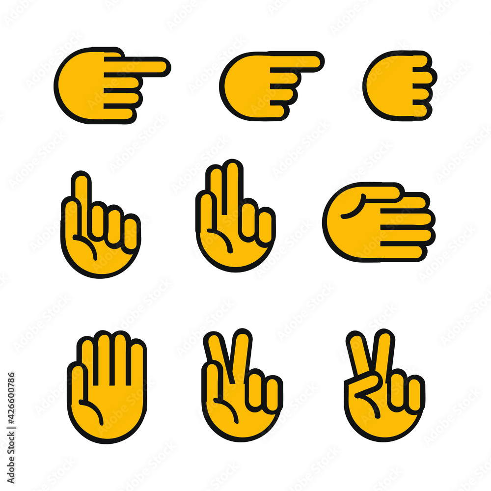 Cartoon style hands icons set, notebook. Isolated vector illustration. Design for stickers, logo, web and mobile app.