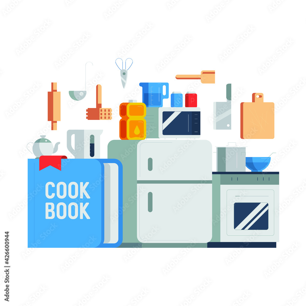 Kitchen composition, tools and items icons, isolated vector illustration. Kitchen composition, tools and items icons, isolated vector illustration.