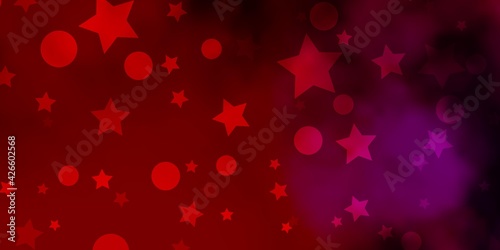 Dark Purple, Pink vector background with circles, stars.