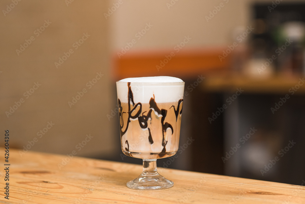 Delicious coffee punch on the counter in a coffee shop