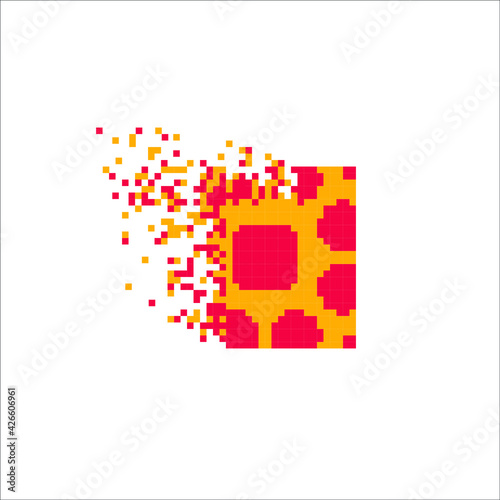 Colorful Pixel tile disintegration into pixels, illustration for graphic design