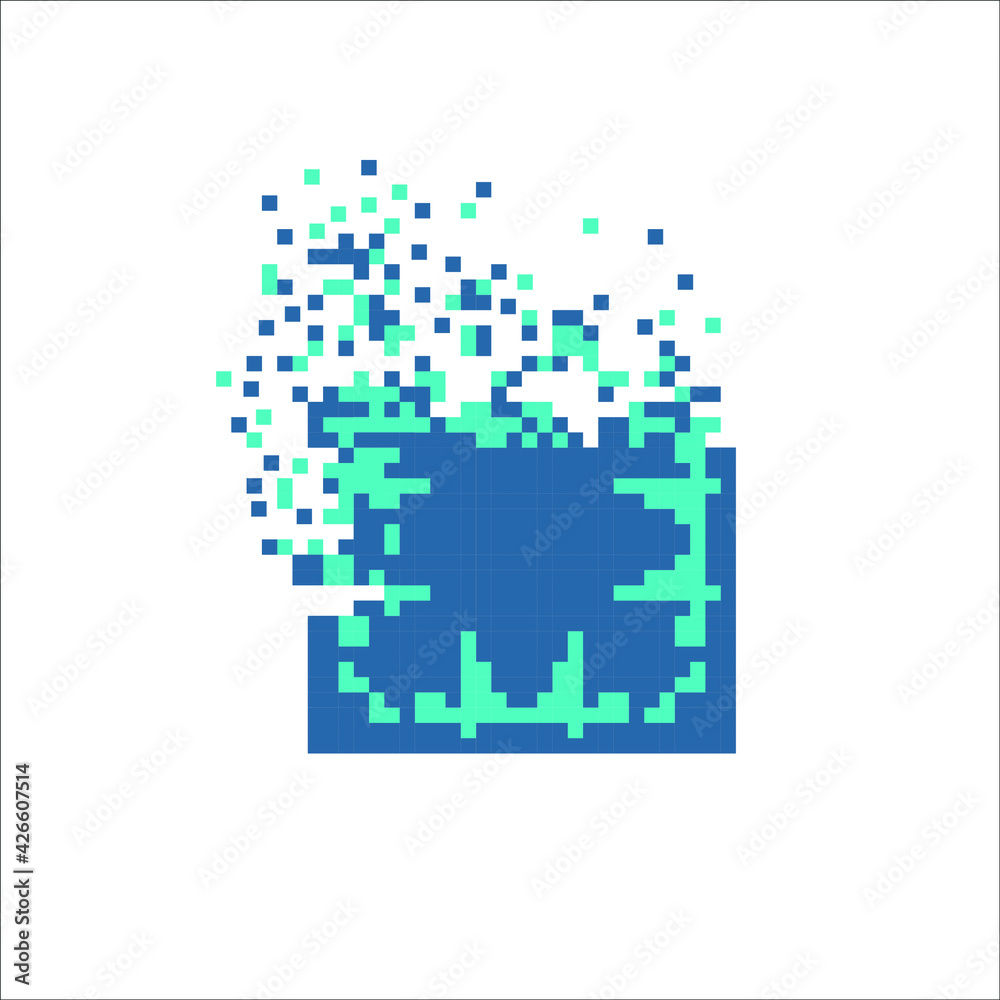 Pixel art tile disintegration into pixels, illustration for graphic design Pixel art tile disintegration into pixels, illustration for graphic design
