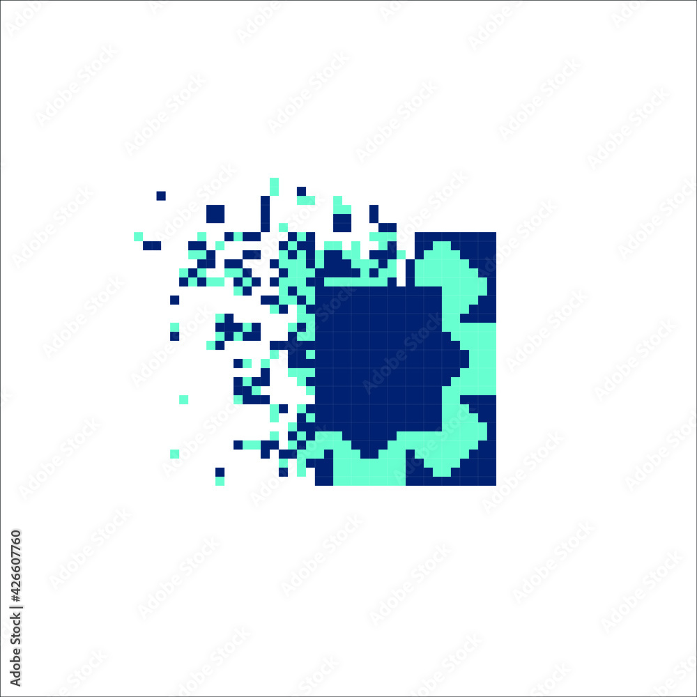 Colorful Pixel tile disintegration into pixels, illustration for graphic design