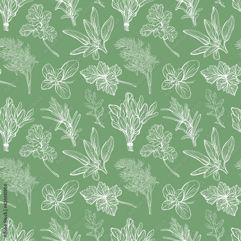 Fototapeta premium Italian herbs pattern. Mediterranean cuisine.