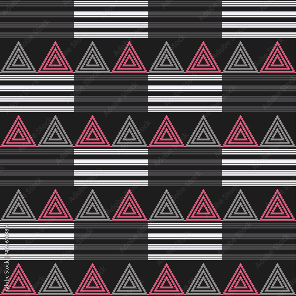 Shapes made of stripes. Mosaic with geometric shapes. Seamless pattern. Design with manual hatching. Textile. Ethnic boho ornament. Vector illustration for web design or print. Shapes made of stripes. Mosaic with geometric shapes. Seamless pattern. Design with manual hatching. Textile. Ethnic boho ornament. Vector illustration for web design or print.